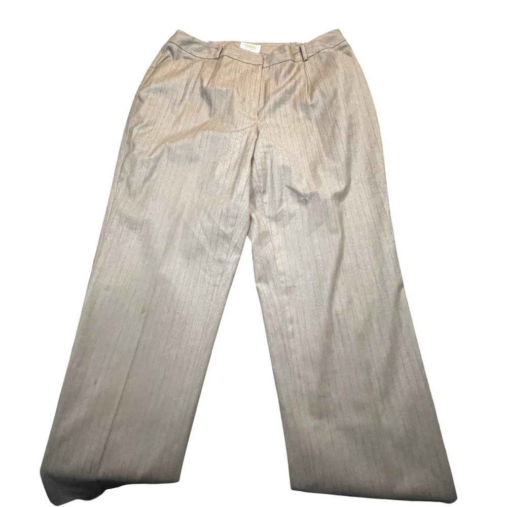 Vintage Talbots Woman Tan Pinstripe Wool Blend Dress Pants Size 14W Straight Leg
